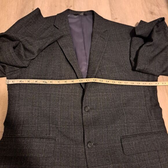 42R Jos A Bank Traveler Gray Plaid Windowpane Wool Sport Coat Blazer Jacket - Picture 13 of 16